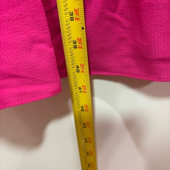 LONDON TIMES NWT Hot Pink Midi Faux Wrap Dress Plus Size 16W Ruffles Long Sleeve - Picture 6 of 11